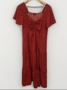 BloomChic Red Polka Dot Tie-Front Maxi Dress